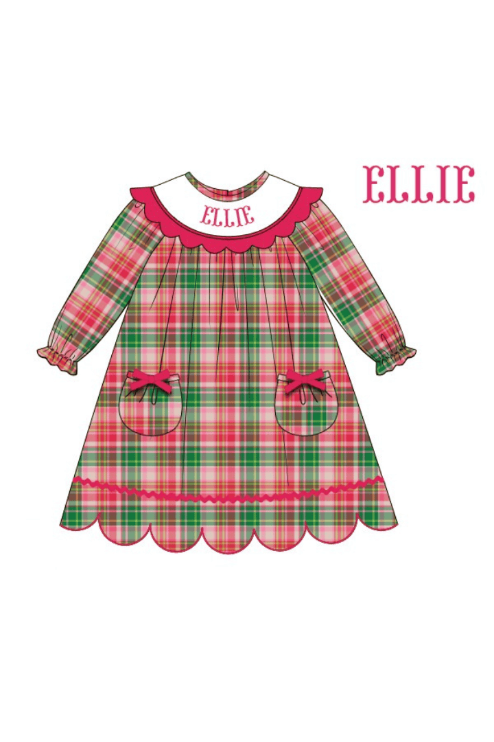 The Smocked Flamingo Apparel & Accessories Pre-Order Hand Smocked Custom Name Pink Plaid Corduroy Dress