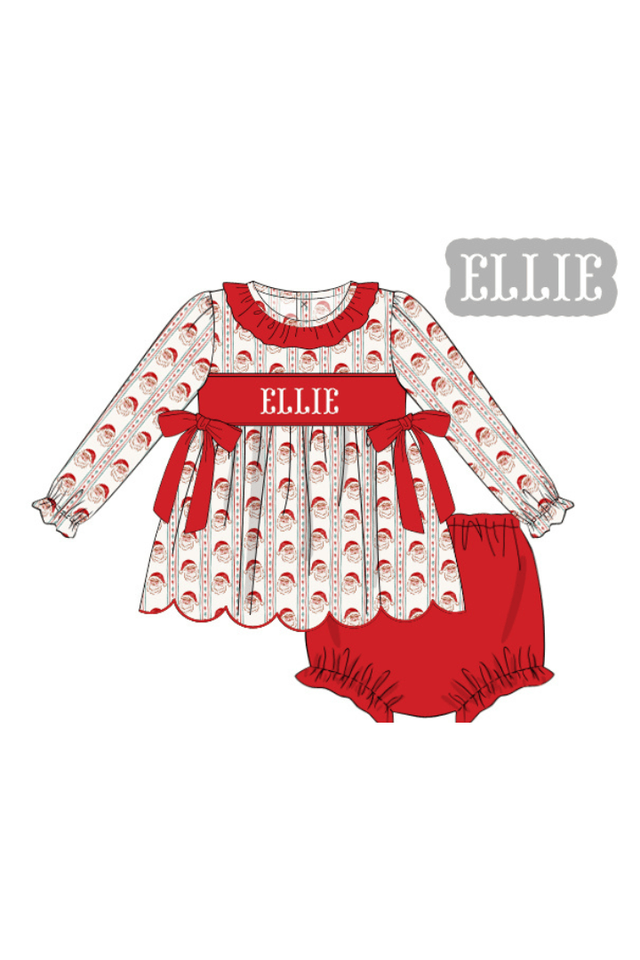 The Smocked Flamingo Apparel & Accessories Pre-Order Hand Smocked Custom Name Santa Bloomer Set