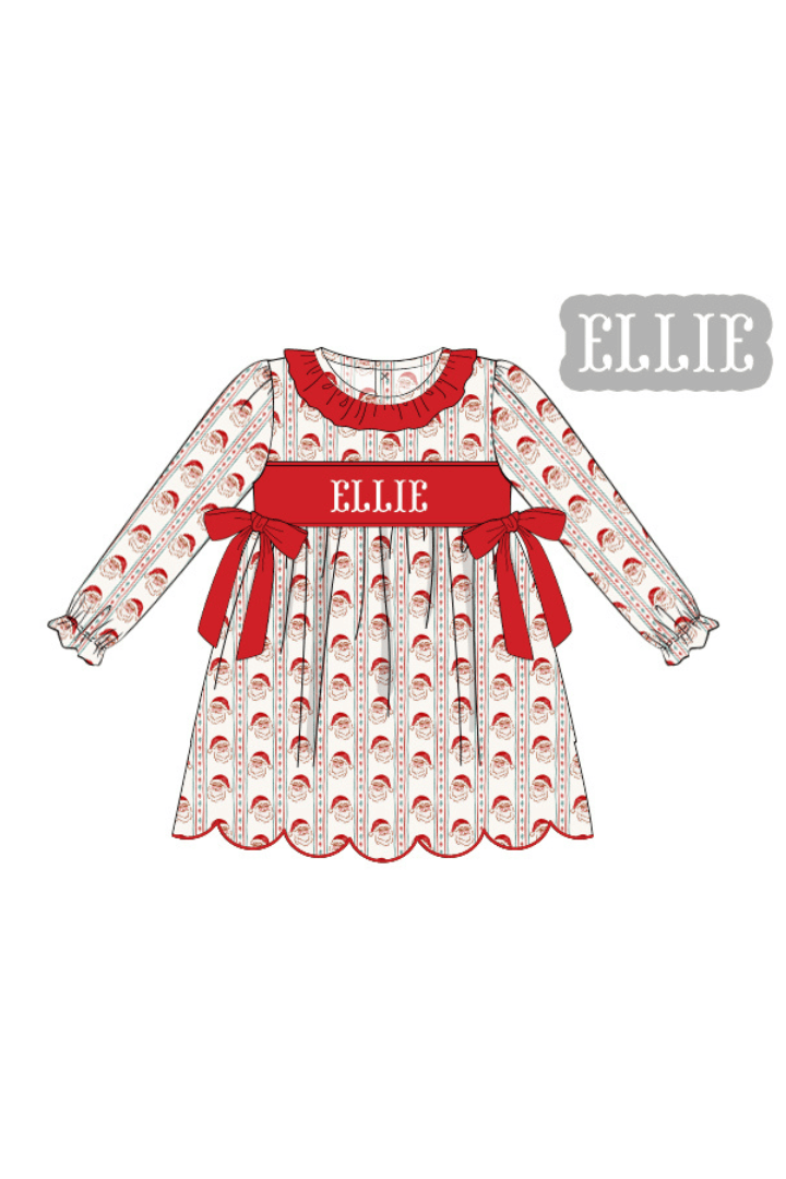 The Smocked Flamingo Apparel & Accessories Pre-Order Hand Smocked Custom Name Santa Dress