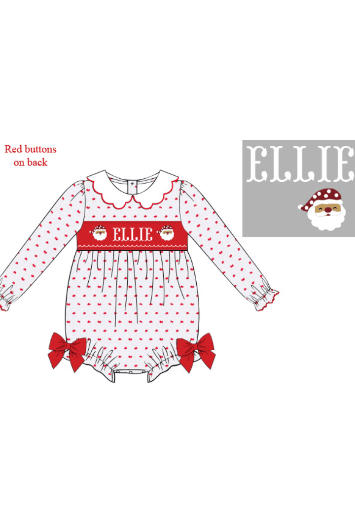 The Smocked Flamingo Apparel & Accessories Pre-Order Hand Smocked Custom Name Swiss Dot Santa Bubble