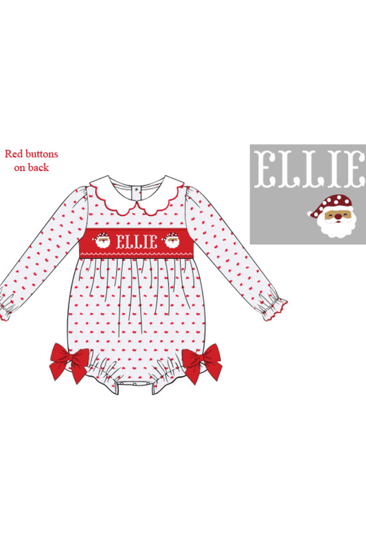 The Smocked Flamingo Apparel & Accessories Pre-Order Hand Smocked Custom Name Swiss Dot Santa Bubble