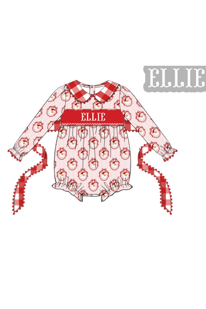 The Smocked Flamingo Apparel & Accessories Pre-Order Hand Smocked Custom Name Vintage Santa Gingham Bubble
