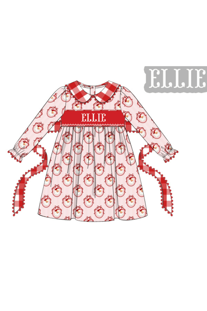 The Smocked Flamingo Apparel & Accessories Pre-Order Hand Smocked Custom Name Vintage Santa Gingham Dress
