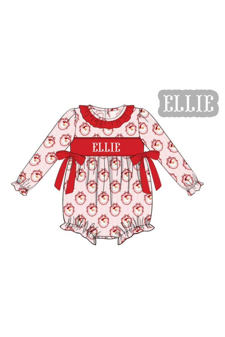 The Smocked Flamingo Apparel & Accessories Pre-Order Hand Smocked Custom Name Vintage Santa Ruffle Bubble