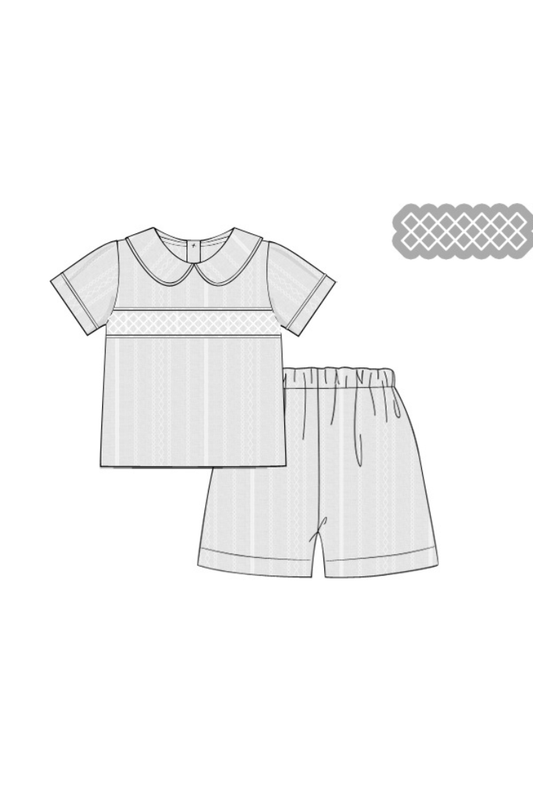 The Smocked Flamingo Apparel & Accessories Pre-Order Heirloom White Linen Smocked Short Set