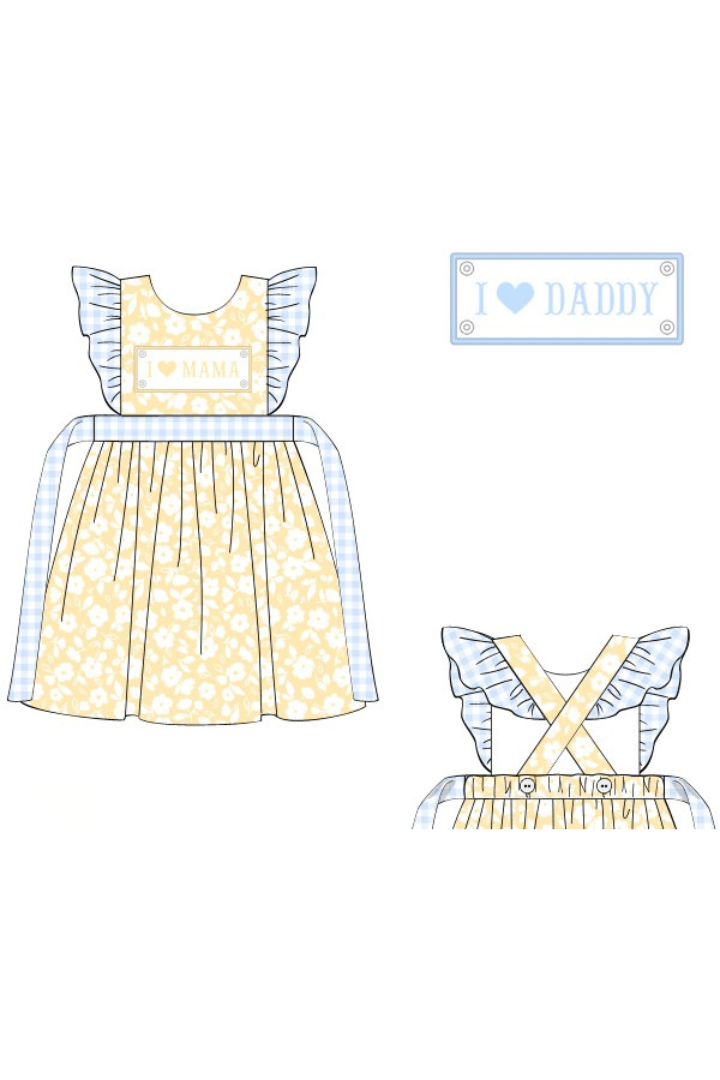The Smocked Flamingo Apparel & Accessories Pre-Order I Love Mama/Daddy Interchangeable Yellow Floral Dress