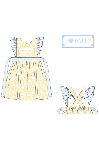 The Smocked Flamingo Apparel & Accessories Pre-Order I Love Mama/Daddy Interchangeable Yellow Floral Dress