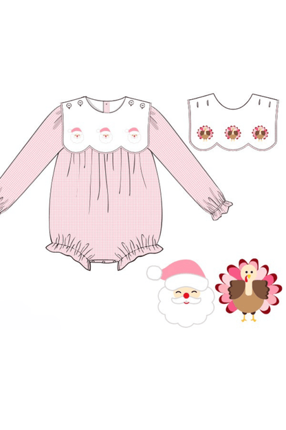 The Smocked Flamingo Apparel & Accessories Pre-Order Interchangeable Turkey/Santa Pink Windowpane Bubble