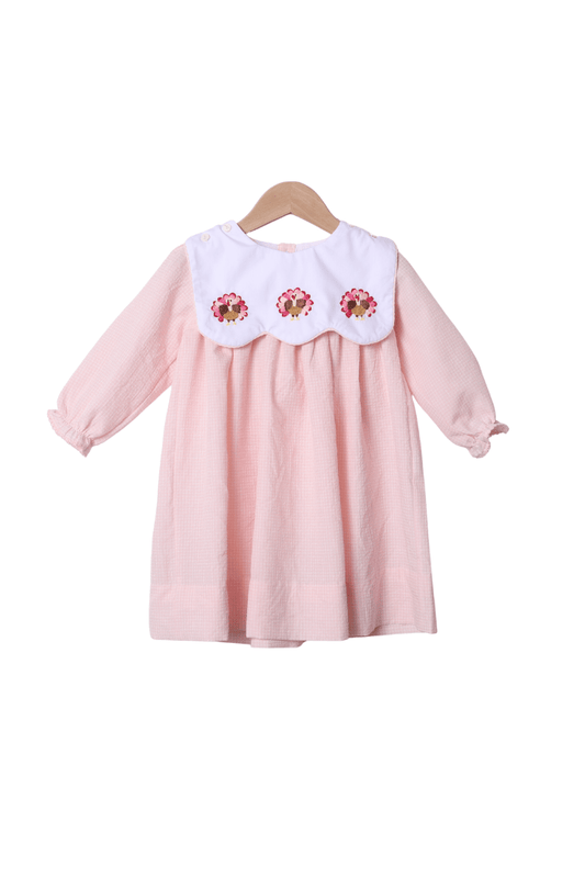The Smocked Flamingo Apparel & Accessories Pre-Order Interchangeable Turkey/Santa Pink Windowpane Romper Dress
