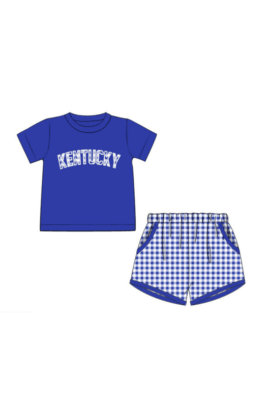 The Smocked Flamingo Apparel & Accessories Pre-Order Kentucky Blue Gingham Knit Short Set