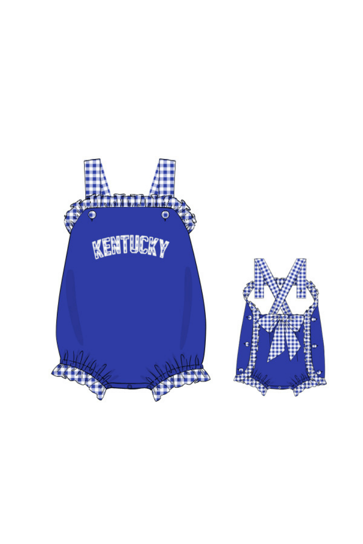 The Smocked Flamingo Apparel & Accessories Pre-Order Kentucky Blue Gingham Knit Sunsuit