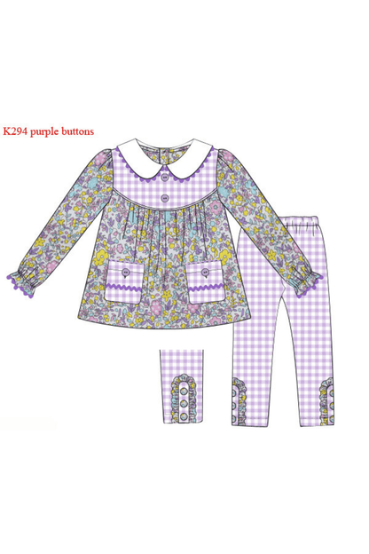 The Smocked Flamingo Apparel & Accessories Pre-Order Lavender Floral Gingham Knit Swing Top Set