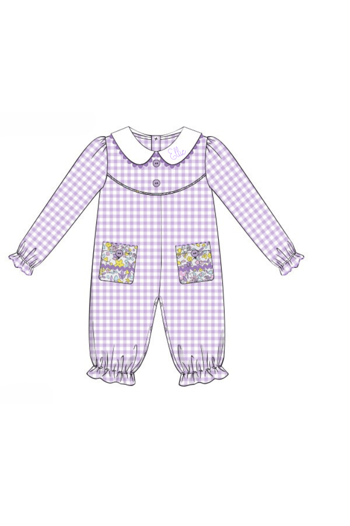 The Smocked Flamingo Apparel & Accessories Pre-Order Lavender Gingham Floral Knit Romper