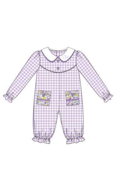 The Smocked Flamingo Apparel & Accessories Pre-Order Lavender Gingham Floral Knit Romper