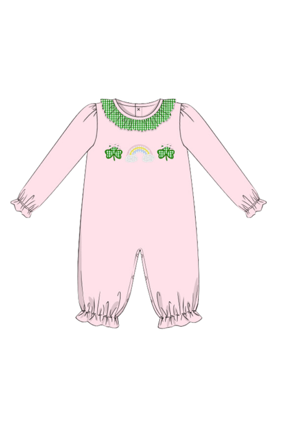 The Smocked Flamingo Apparel & Accessories Pre-Order Lucky Charm Applique Pink Knit Romper