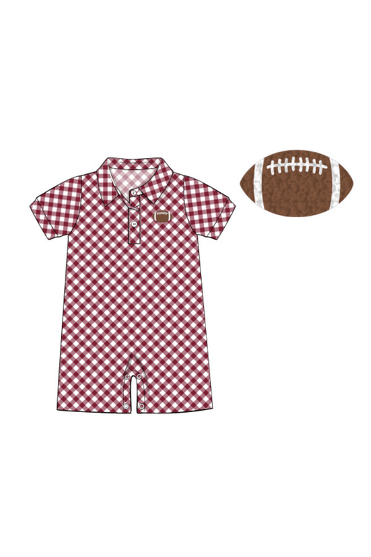 The Smocked Flamingo Apparel & Accessories Pre-Order Maroon Gingham French Knot Football Jon Jon