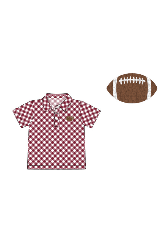 The Smocked Flamingo Apparel & Accessories Pre-Order Maroon Gingham French Knot Football Polo