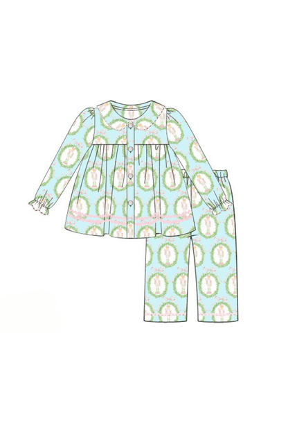 The Smocked Flamingo Apparel & Accessories Pre-Order Mint Nutcracker Two Piece Swing Pajamas