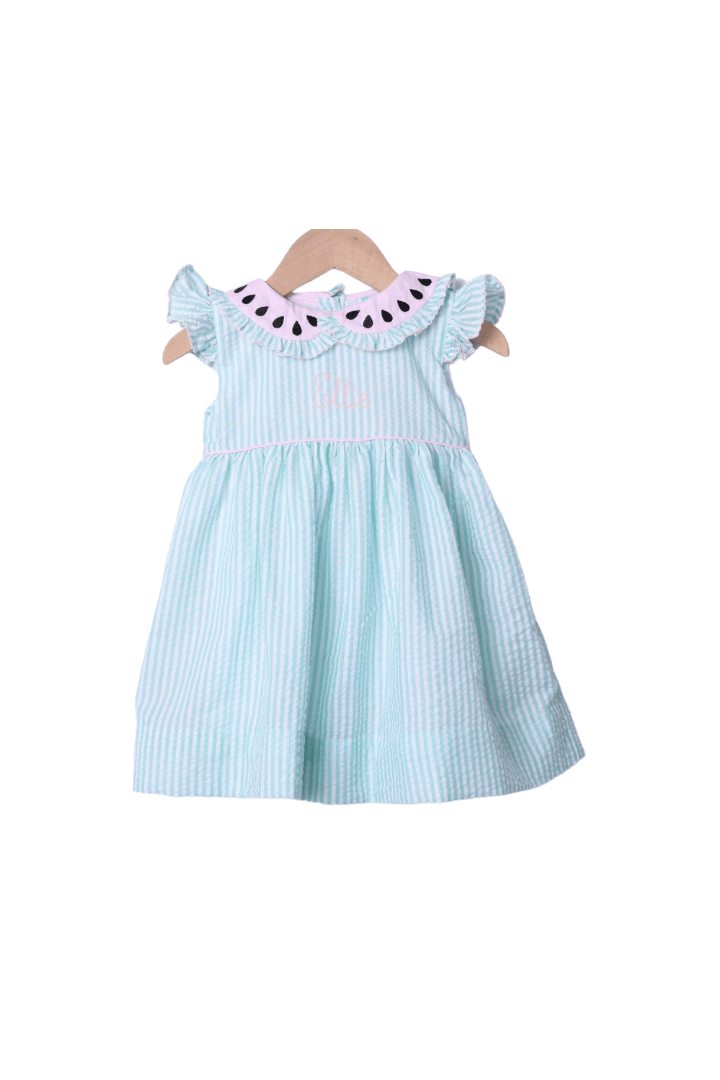 The Smocked Flamingo Apparel & Accessories Pre-Order Mint Seersucker Watermelon Dress
