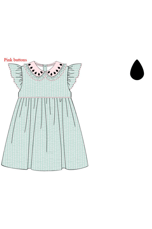 The Smocked Flamingo Apparel & Accessories Pre-Order Mint Seersucker Watermelon Dress