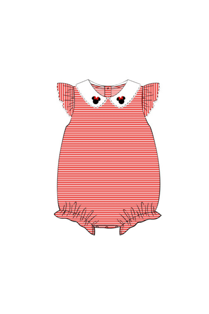 The Smocked Flamingo Apparel & Accessories Pre-Order Mouse Red Knit Stripe Flutter Bubble