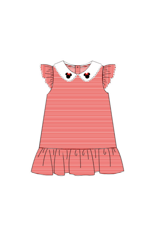 The Smocked Flamingo Apparel & Accessories Pre-Order Mouse Red Knit Stripe Flutter Dress