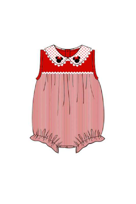 The Smocked Flamingo Apparel & Accessories Pre-Order Mouse Red Knit Stripe/Polka Dot Bubble