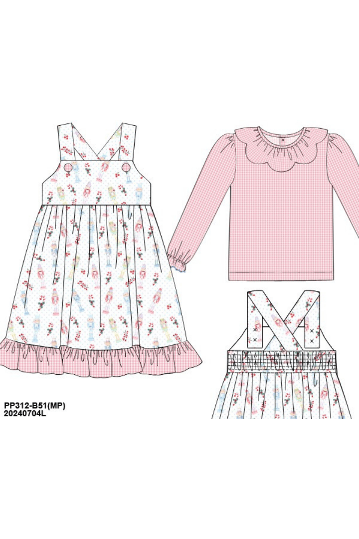 The Smocked Flamingo Apparel & Accessories Pre-Order Nutcracker Gingham Knit Ruffle Dress