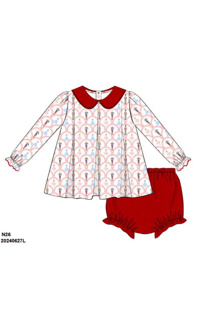 The Smocked Flamingo Apparel & Accessories Pre-Order Nutcracker Knit and Red Velvet Bloomer Set