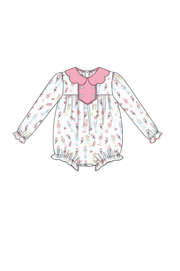 The Smocked Flamingo Apparel & Accessories Pre-Order Nutcracker Pink Corduroy Scalloped Bubble