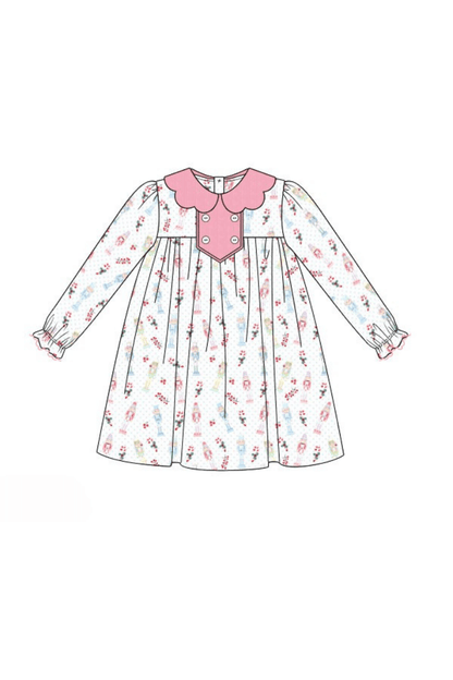 The Smocked Flamingo Apparel & Accessories Pre-Order Nutcracker Pink Corduroy Scalloped Dress