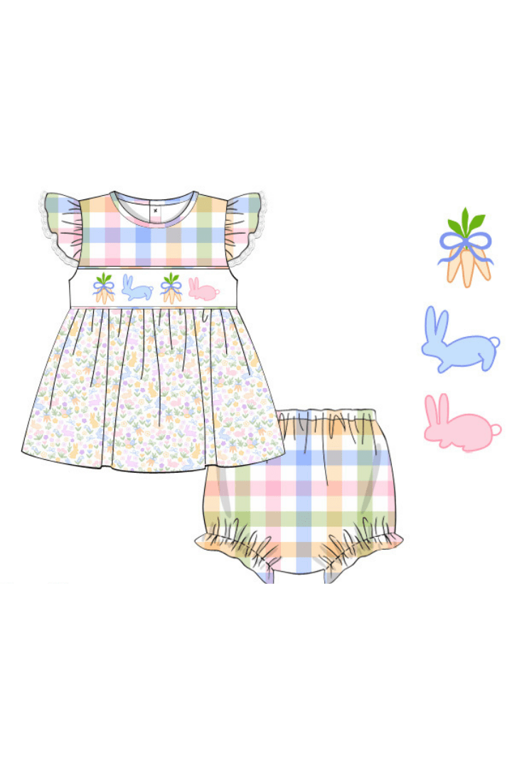 The Smocked Flamingo Apparel & Accessories Pre-Order Pastel Gingham Bunny Bloomer Set