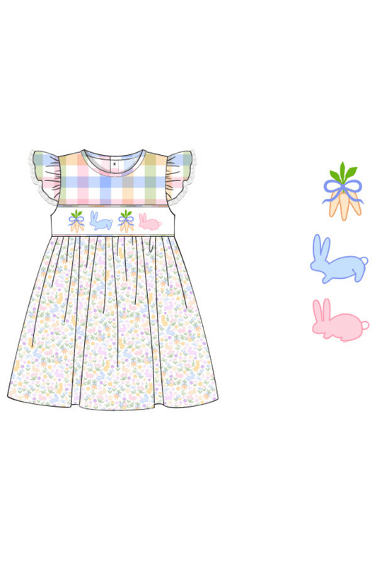 The Smocked Flamingo Apparel & Accessories Pre-Order Pastel Gingham Bunny Dress