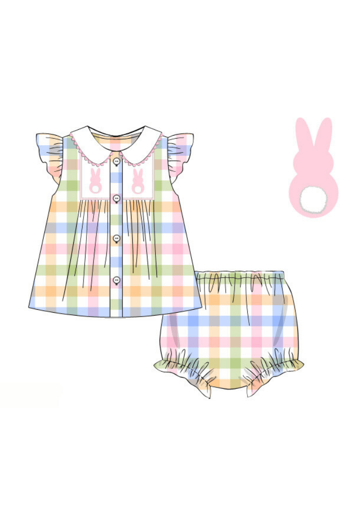 The Smocked Flamingo Apparel & Accessories Pre-Order Pastel Plaid Bunny Bloomer Set