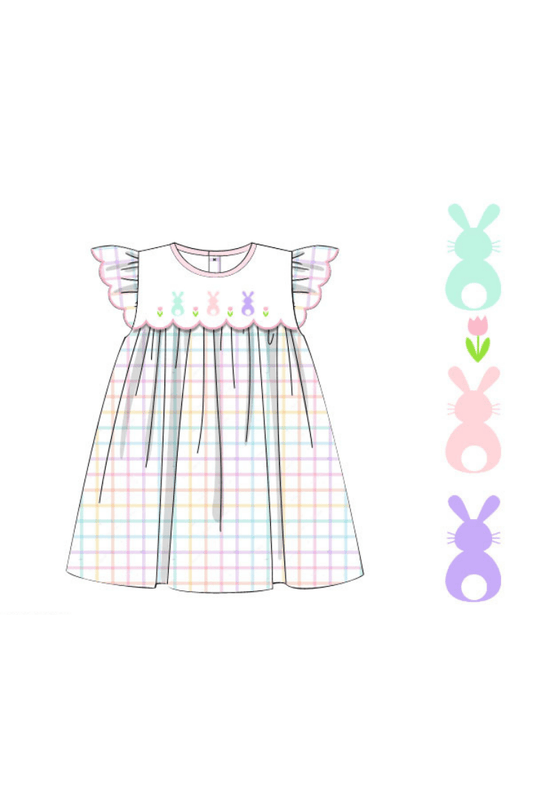 The Smocked Flamingo Apparel & Accessories Pre-Order Pastel Plaid Bunny Dress