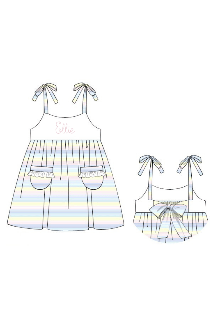 The Smocked Flamingo Apparel & Accessories Pre-Order Pastel Stripes Sun Dress