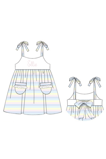 The Smocked Flamingo Apparel & Accessories Pre-Order Pastel Stripes Sun Dress