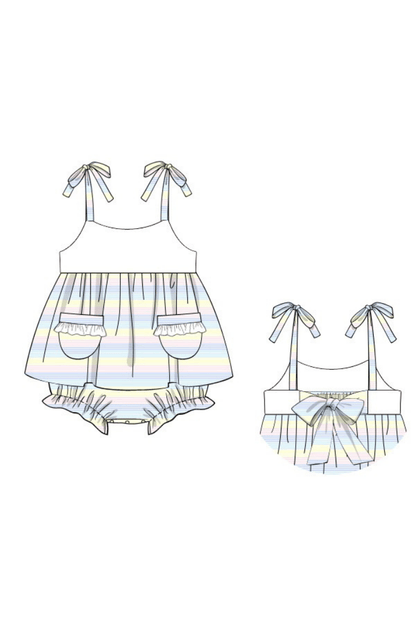 The Smocked Flamingo Apparel & Accessories Pre-Order Pastel Stripes Sun Skirted Bubble