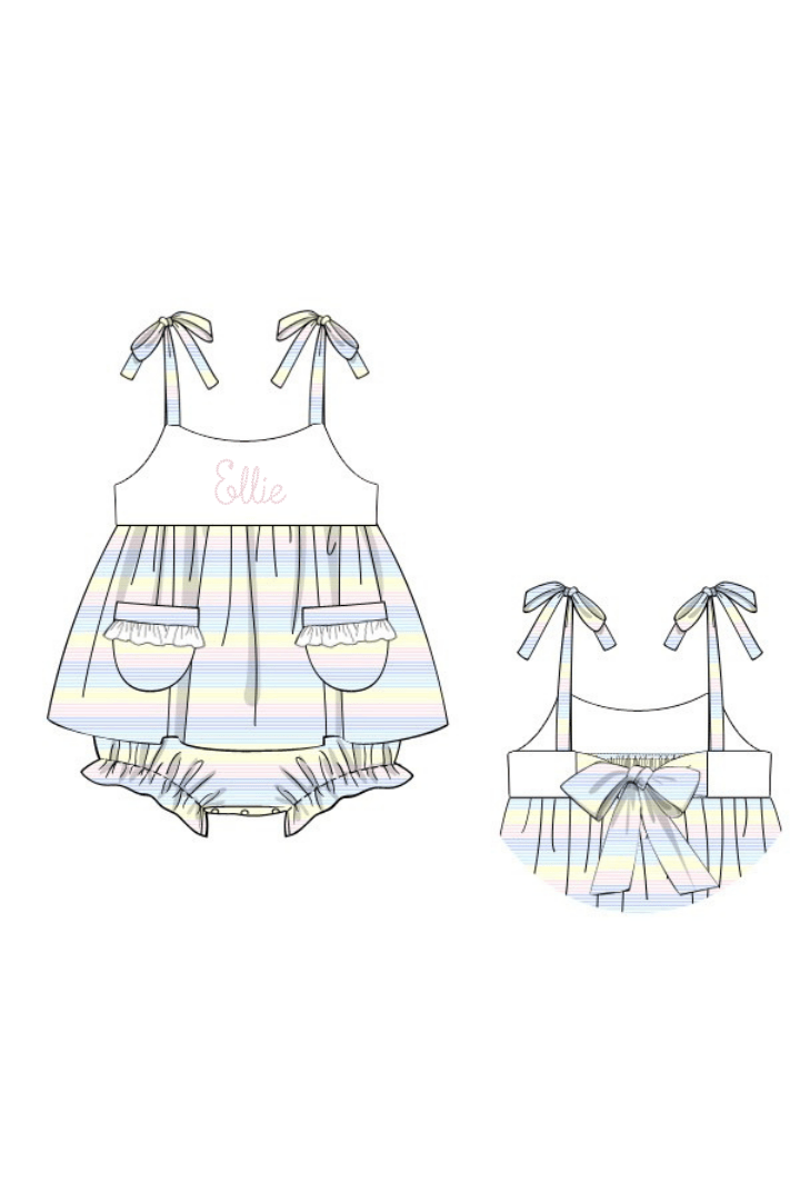 The Smocked Flamingo Apparel & Accessories Pre-Order Pastel Stripes Sun Skirted Bubble
