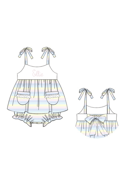 The Smocked Flamingo Apparel & Accessories Pre-Order Pastel Stripes Sun Skirted Bubble