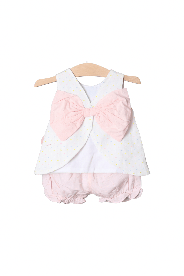 The Smocked Flamingo Apparel & Accessories Pre-Order Pastel Swiss Dot Applique Castle Bow Set