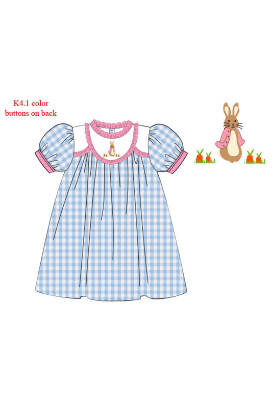 The Smocked Flamingo Apparel & Accessories Pre-Order Peter Rabbit Blue/Pink Seersucker Dress