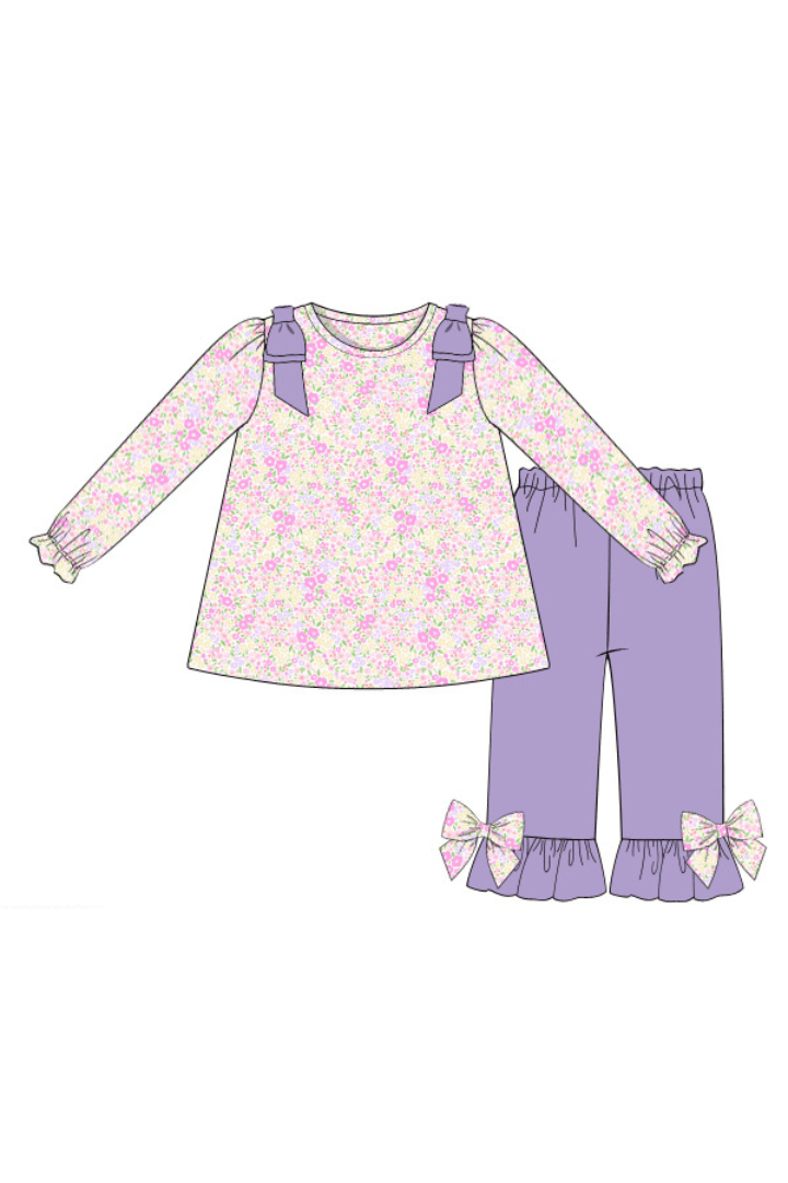 The Smocked Flamingo Apparel & Accessories Pre-Order Pink and Lavender Floral Pant Set