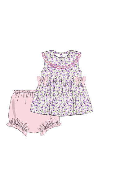 The Smocked Flamingo Apparel & Accessories Pre-Order Pink and Lavender Floral Ruffle Bloomer Set