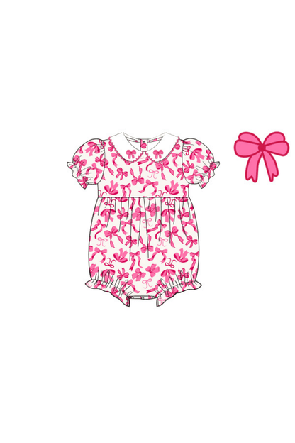 The Smocked Flamingo Apparel & Accessories Pre-Order Pink Bow Knit Peter Pan Collar Bubble