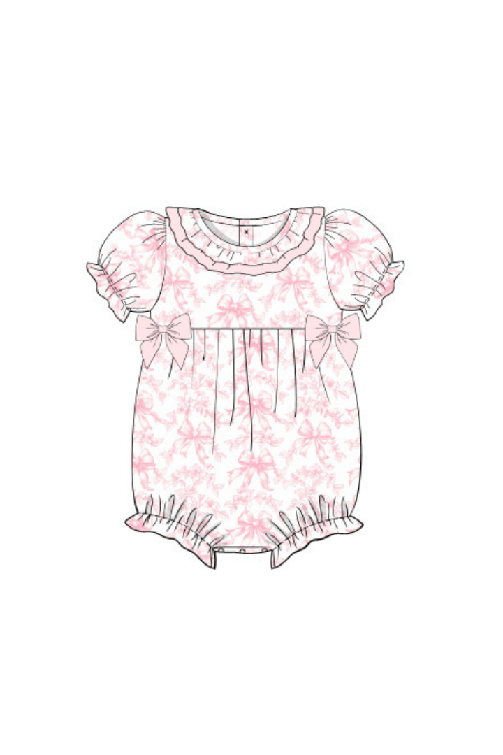 The Smocked Flamingo Apparel & Accessories Pre-Order Pink Bow Toile Knit Bubble