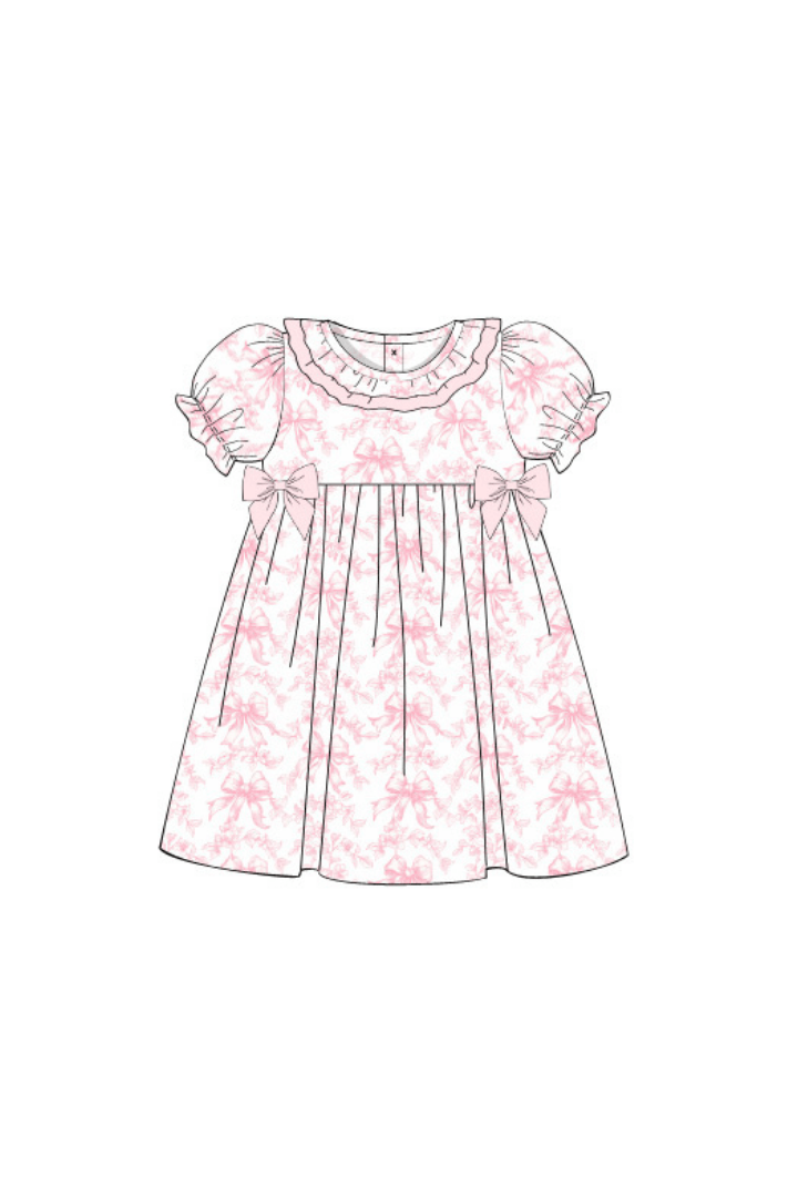 The Smocked Flamingo Apparel & Accessories Pre-Order Pink Bow Toile Knit Dress