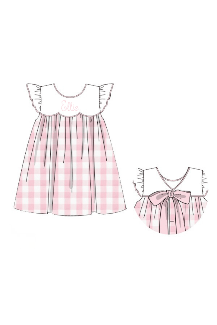 The Smocked Flamingo Apparel & Accessories Pre-Order Pink Buffalo Check Ruffle Bow Dress