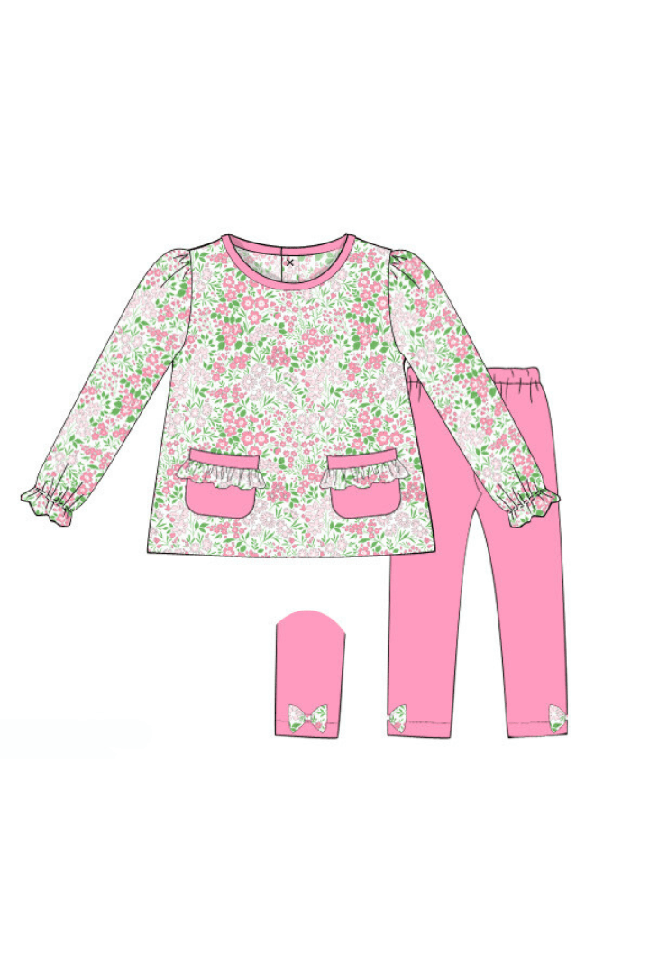 The Smocked Flamingo Apparel & Accessories Pre-Order Pink Floral Knit Pant Set