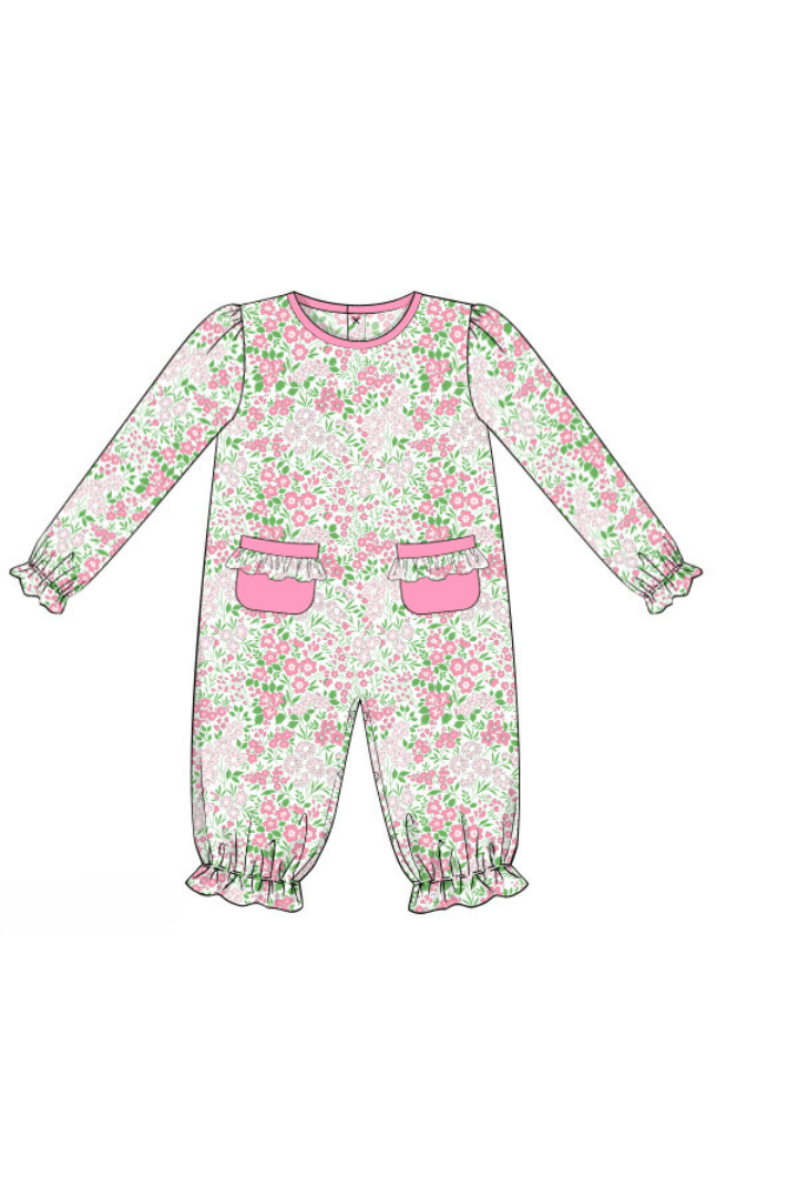 The Smocked Flamingo Apparel & Accessories Pre-Order Pink Floral Knit Romper